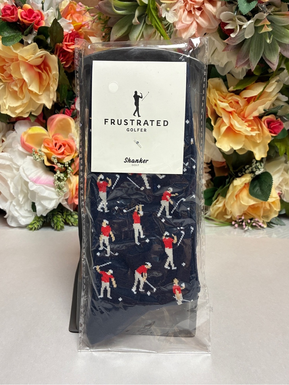 Shanker Golf Frustrated Golfer Novelty Crew Socks Men 10-13 Navy Funny Golf Gift